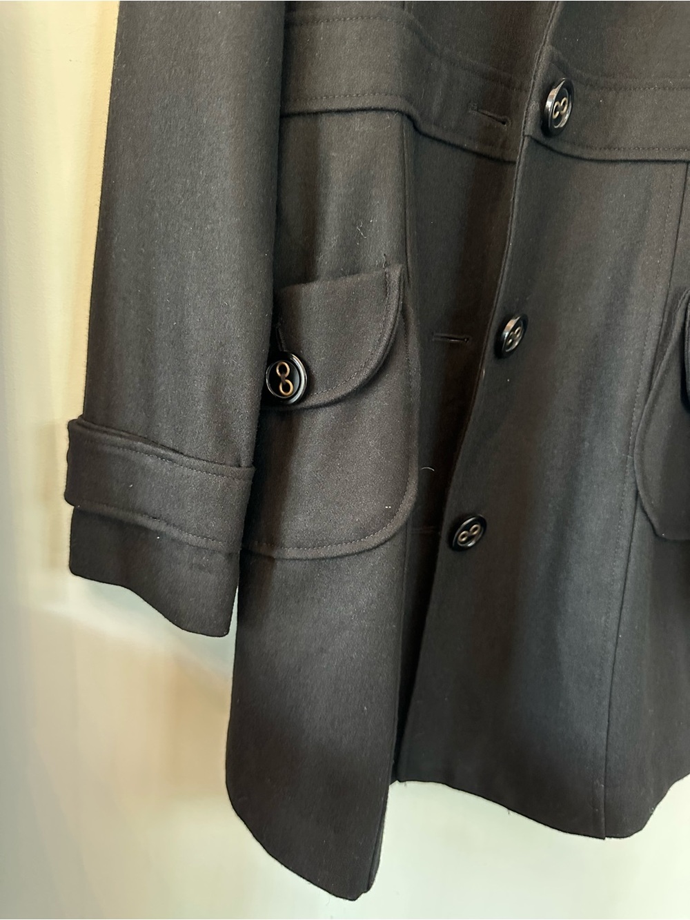 Tulle Black Wool Blend Peacoat Jacket Women’s Medium Fitted Retro Mod Coat - Picture 13 of 13